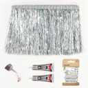 Silver Tinsel Fringe Trim, 5Yards X 5.9 Inch Metallic Fringe Trim with B7000 Glue for Karma Jacket Costume Crafts Sparkly foil Wedding Birthday Party Decoration