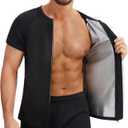 NINGMI Sauna Shirt for Men Hot Sweat Suit Zipper Short Sleeve T-Shirt Body Shaper Workout Sports Exercise Fitness Trainer Gym (XXL)