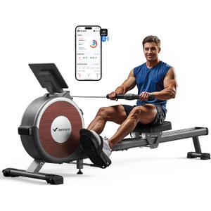 MERACH Rowing Machines for Home, Magnetic Rowing Machine with 16 Levels, Rower Machine of Quiet Resistance, Dual Slide Rail with Max 350lbs Weight Capacity, App Compatible