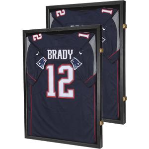 2 Packs Jersey Frame Display Case ,Lockable Flat Jersey Shadow Box with 98% UV Protective Acrylic Door for Football,Hockey,Basketball,Baseball Sports Jersey Black