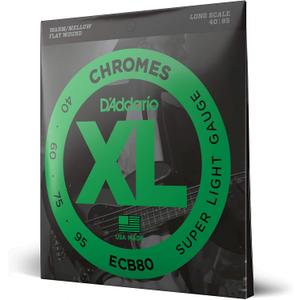 D'Addario XL Chromes Flat Wound Bass Guitar Strings - ECB80 - Long Scale - Super Light, 40-95