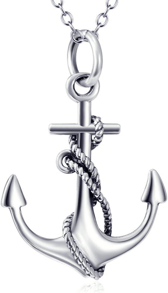 Anchor Sterling Silver Tree of Life Necklace - Polished Nautical Anchor Rope Fine Jewelry for Men & Women