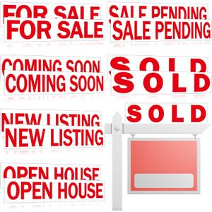 Juexica 12 Pcs Real Estate Rider Signs 24 x 6 Inch Coming Soon, for Sale, Pending, Sold Waterproof Signs Rider Real Estate with Different Messages(White with Red)