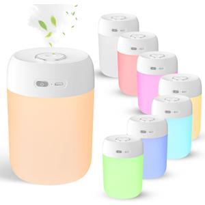 Portable Small Humidifier, 650ml Colorful Mini Humidifier for Bedroom, Office Desktop, Baby Room, Plants, Cool Mist Humidifiers (White)