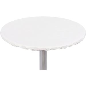 Yourtablecloth Heavy Duty Vinyl Round Fitted Tablecloth (Table Cover) with Flannel Backing Vibrant Colors Elasticized Tablecloth Great for Indoor and Outdoor Dining and Playing Cards 48 White