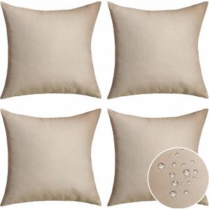 Home Brilliant Pillow Shams Outdoor Pillows Covers Linen Decorative Throw Pillow Cover, 20x20 inch(50cm), 4 Pcs, Light Linen