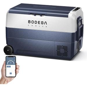 BODEGACOOLER 12 Volt Car Refrigerator, 53 Quart Portable Car Freezer Fridge Bluetooth Control, (50L) -4-68 Electric Cooler 12/24V DC and 100-240V AC for Travel, Camping, RV, Boat Road Trip Tailgating (53qt-Single Zone)