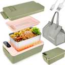 Cordless Electric Lunch Box, Cordless Food Warmer, Battery Powered Heated Lunch Box, 1L 304 Stainless Steel Container, Warming Time Selectable, HD Display (Green)