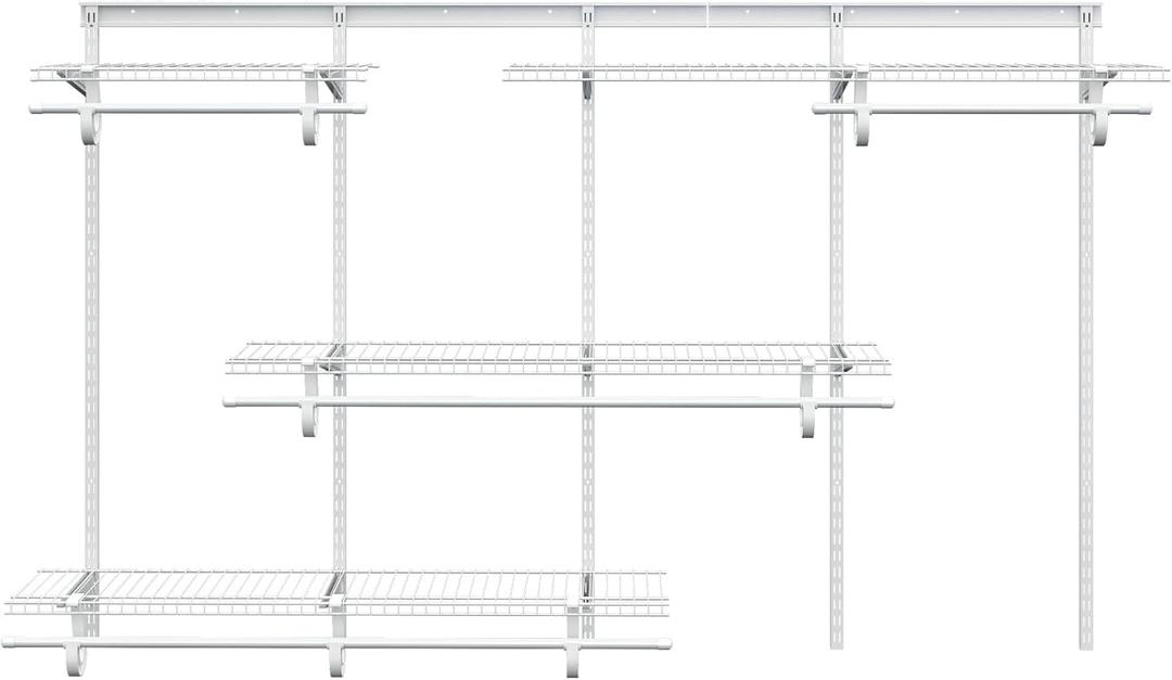 PROWORX 5-8 Ft Closet Organizer System, White Adjustable Custom Metal Wire Shelving Wall Mounted, Expandable Organization and Storage Shelf Kit with Hanging Rods