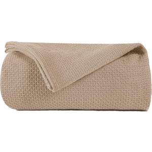 BOUTIQUO 100% Cotton Bed Blanket, Breathable Thermal Blanket Twin Size, Soft Honeycomb Waffle Blanket 60"x90", Cotton Bed Blanket, Perfect for Layering Any Bed for All Season, Beige (Biege)