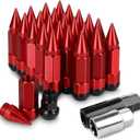 24Pcs Anti Theft Spikes Extended Tuner Wheel/Rims Lug Nut M14X1.5+Socket(Red)
