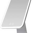 Lighted Makeup Mirror, Metal Table Mirror with Stand, 2000 mAh Rechargeable Vanity Mirror with 3 Colors and Brightness Adjustable, 12 Inch Light up Mirror (12"x7" White)