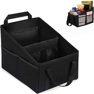 BLIRITEL Car Seat Organizer for Front & Back Seat, Passenger Seat Organizer, Small Car Seat Storage Caddy for kids & Adult with Divide, Handles and Multiple Mesh Pockets (Black)