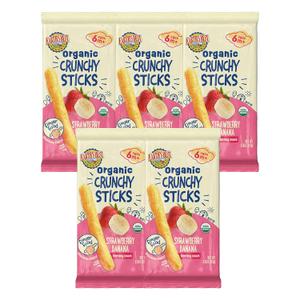 Earth's Best Organic Baby Food, Dissolvable Teething Snack for Babies 6 Months and Older, Strawberry Banana Crunchy Sticks, .56 oz Pack (Pack of 5)BBD 06/26/2026