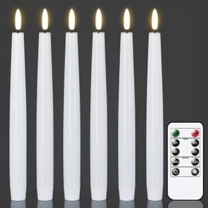 GenSwin LED Taper Candles with Remote Timer, White Flickering Flameless Taper Candles Battery Operated, Real Wax Flameless Candlesticks for Halloween Christmas Decorations(Set of 6, 0.78 x 9.84)