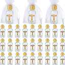 30 Set Holy Water Bottles Catholic Bulk 0.5 Floz Small Embossed Glass Gold Empty Holy Water Bottle with Cross Organza Bag Spiritual Favor for First Communion Church Baptism Party(Catholic)
