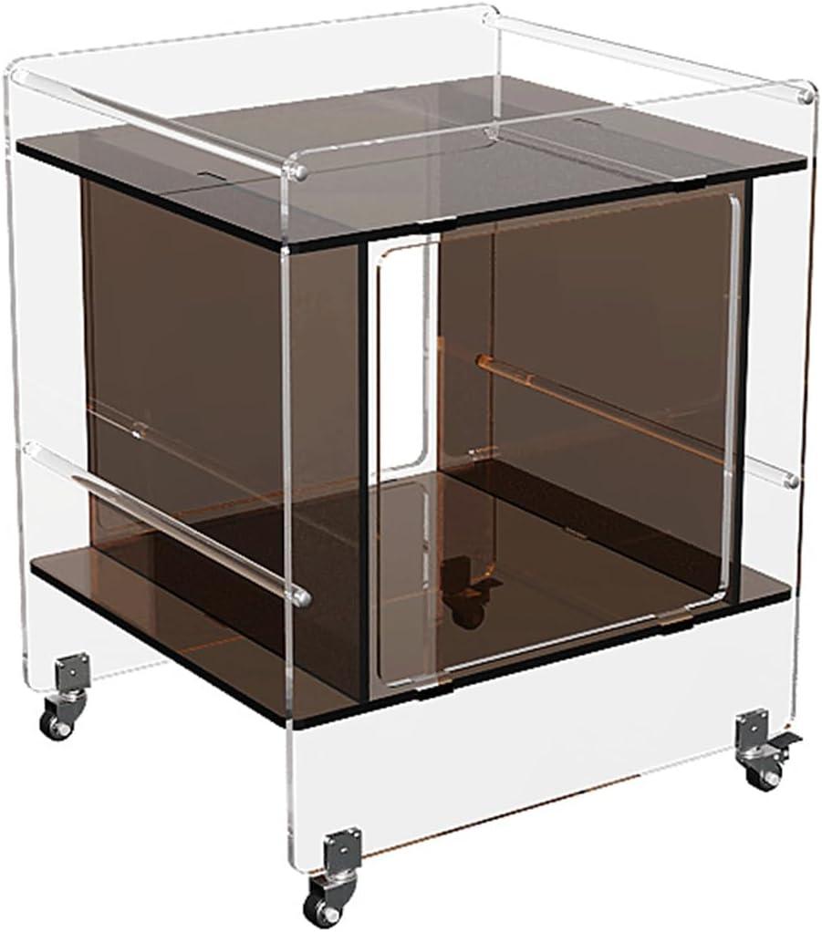 Transparent Acrylic Mobile Side Table with Wheels - Multifunctional Storage & Stylish Home Decor (Dark Brown)
