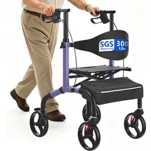 Rollator Walker for Seniors with Seat, 18" Enlarged Seat, Purple
Foldable Rolling Walker, Padded Backrest, 300 lb Capacity, 8" All-Terrain Wheels, Lightweight Aluminum Frame, Daily Use