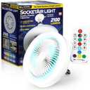 Bell+Howell SocketAir Wireless Ceiling Fan Light with Remote Control, Extender, 110-120 Volt, 2100 Lumens, 3 Fan Speeds, 3 Light Settings, 6500K for Living, Dining, Working Space ASON TV