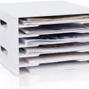 Juexica 6 Tier 8.5" x 11" Scrapbook Paper Organizer, White Cardstock File Organizer with Adjustable Shelves, Stackable Paper Trays, Desktop Storage Rack Document Holder for Desk Home Office