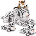 MaoGoLan 4Pcs White Tiger Stuffed Animals, 17.7 inches Large Tiger Plush Toy Set, Stuffed Mommy Tiger with 3 Cubs, Gifts for Boys Girls, Birthday Christmas Festival Decor
