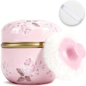 SHIMIDO Body Powder Puff and Container, 3.15" Portable Empty Body Powder Container for Baby Women's Loose Dusting Powder, Powder Case Box with Lids for Bath, Travel and Home Use (Old time)