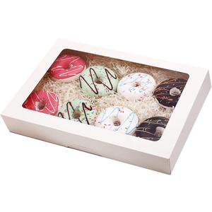 Cookie Boxes, 14" x 10" x 2.5" White Bakery Boxes with Window, Auto-Popup Treat Boxes, Pastry Boxes for Cookies, Donuts, Muffins and Strawberries [ Pack of 15 ]