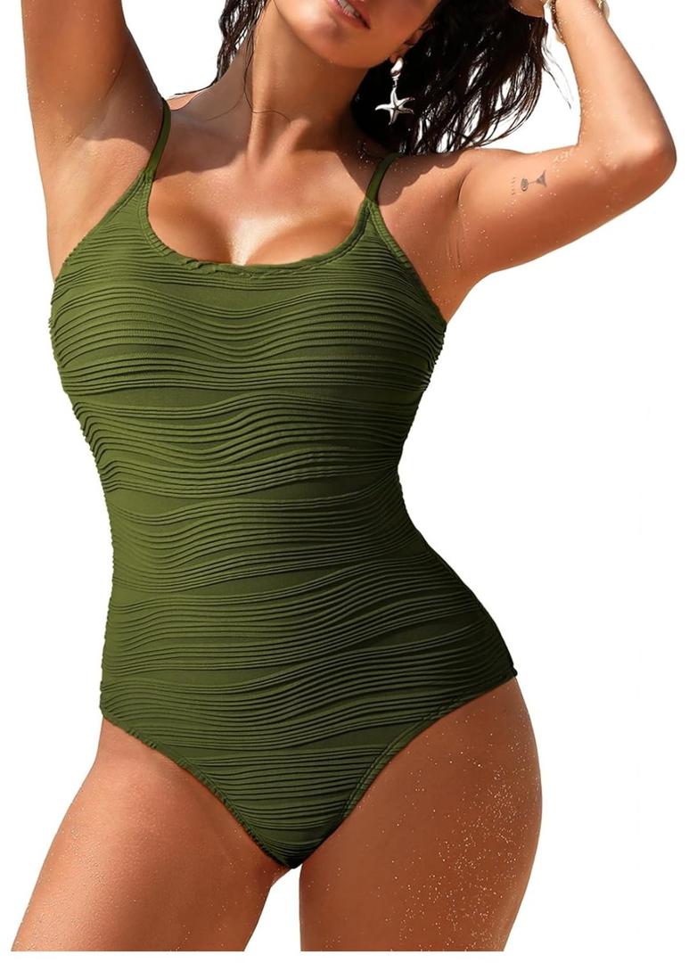 Pink Queen Womens One Piece Swimsuits High Waisted Tummy Control Bathing Suit Textured Swimwear size L