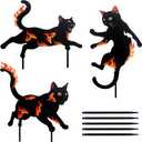 3 Pack Metal Black Cat Statues with Flame Design -Black Cat Decor Yard Signs with Stakes, Rustproof Halloween Yard Decor, Outdoor Garden Stakes for Haunted House, Lawn, and Everyday Decor (3)