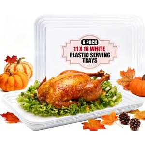 SUT 6-Pack White Serving Tray Plastic for Party Supplies, 16" x 11" Platters for Serving Food Party, White Reusable Tray for Veggie, Snack, Fruit, Cookies, Desserts in Kitchen/Pantry Serving Platter