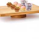 Rectangular Wood Cake Stand, Rustic Square Cake Dessert Display Platter, Tall Tierd Footed Cake Plate, Large Charcuterie Board, Wedding Birthday Party Holiday Christmas Essentials 17 x 11.8 x 2.8 Inch