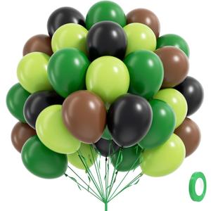 60pcs Green and Brown Balloons 12inch with Brown Black Dark Lime Green Balloons for Jungle Video Game Theme Baby Shower Birthday Party Decorations