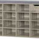 DINZI LVJ Shoe Bench, Entryway Storage Bench with Drawer and 15 Cubbies, Cubby Shoe Rack with Adjustable Shelves, Shoe Organizer Cabinet for Living Room, Bedroom, Mudroom and Garage, Gray Wash