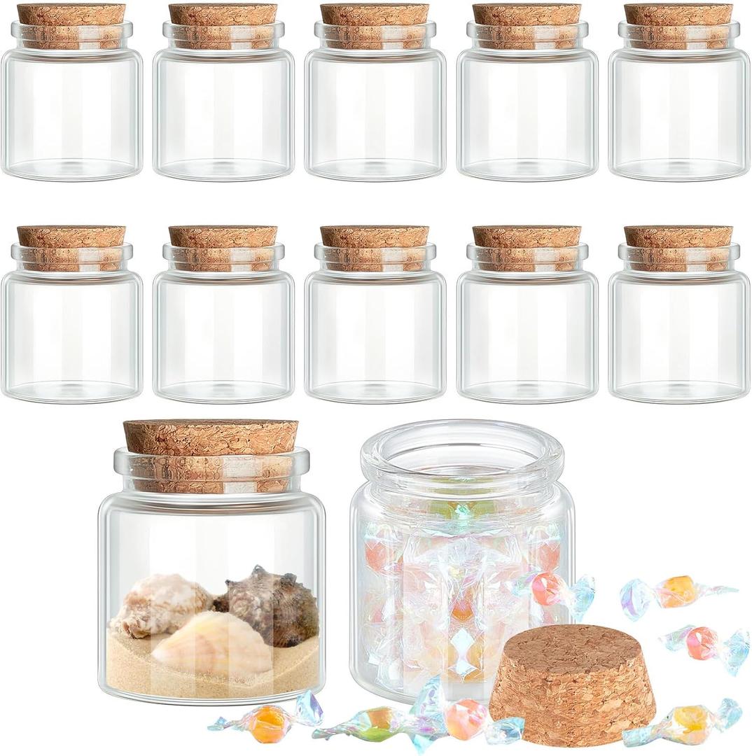 Patelai 12 Pcs Small Glass Jars with Cork Lids, Mini Potion Bottles Bulk Tiny Wishing Vial Spell Jars for DIY Art Crafts Gift Mother's Day Graduation Wedding Birthday Party Favors (50 ml)