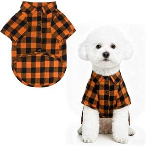 PUPTECK Plaid Fall Dog Shirt, Cute Puppy Cat Polo T-Shirt, Soft Pet Clothes Boy for Small Medium Dogs, S
