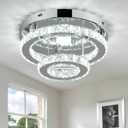 9.8" Adjustable Crystal Chandelier LED Ceiling Light - Flush Mount Lighting Fixture for Bedroom, Kitchen, Hallway & Closet with K9 Crystals (Cool White)