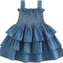 Newborn Baby Girls Denim Romper Skirt Straps Sleeveless Ruched Cake Smash Layered Dress Clothing
80