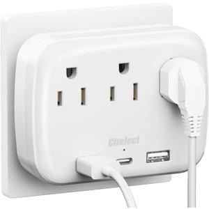 3 Outlet Extender Multi Plug Wall Outlets, Surge Protector, Wall Plug Splitter with 3 AC Outlets & 3 USB Ports (2 USB-A + 1 USB-C), Plug Adapter for Home/Office/Hotel/Travel, White(1 Pack)