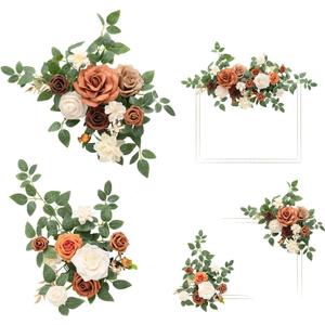 Ling's moment 2pcs Fall Wedding Artificial Floral Swag Welcome Sign Flowers Backdrop Garland Terracotta Orange Ceremony Reception Wall Home Decorations Entryway Faux Outdoor Board Head Table Decor