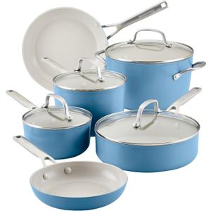 KitchenAid Hard Anodized Ceramic Nonstick Cookware/Pots and Pans Set, 10 Piece - Blue Velvet