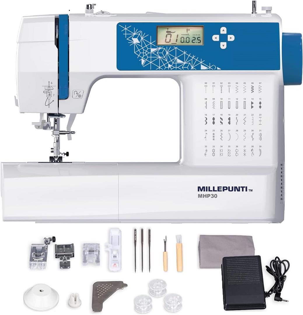 MILLEPUNTI MHP30 Computerized Sewing and Quilting Machine with LCD Display, 40 Built-in Stitches, 4 Included Feet & Accessory Kit, Automatic Needle Threader, Sewing Machine for Beginners & Advanced