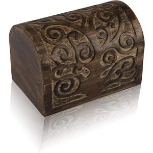 Great Birthday Gift Ideas Handmade Decorative Wooden Jewelry Box Treasure Box Jewelry Organizer Keepsake Box Treasure Chest Trinket Holder Lock Box Watch Box 9 x 6 Inch (Brown) (Antique Finish)