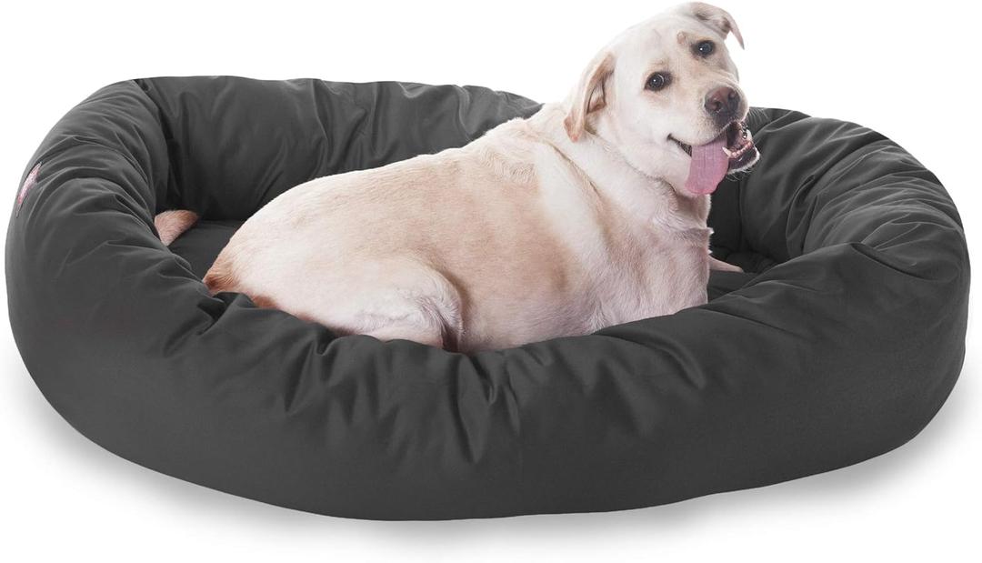 Majestic Pet 52 Inch Bagel Calming Dog Bed Washable  Cozy Soft Round Dog Bed with Spine Support for Dogs to Rest Their Head - Fluffy Donut Puppy Mat 52x35x11 (Inch) X-Large  Gray