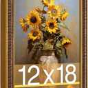 12x18 Picture Frame, HD Real Glass 12x18 Vintage Photo Frame, 12 by 18 Poster Frame with Vintage Gold Border Horizontal & Vertical Display for Tabletop or Wall Decor (1 Pack)