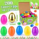 200 PCS 3.1" Fillable Easter Eggs Bulk with 6 Surprise Golden Eggs, Colorful Plastic Easter Egg Empty for Easter Egg Hunt Party Favors Kids Easter Basket Stuffers Fillers Classroom Prizes for Boy Girl