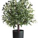 25" Tall Artificial Olive Topiary Ball Tree with Leaves and Fruits, Olive Boxwood Topiary Ball Potted Bushes UV Resistant Potted Plants for Indoor Outdoor Home Garden