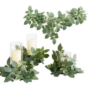 Ling's Moment Artificial Rose Leaf Greenery Garland  6 Pack, Candle Vines, Faux Splicable 2.3ft Stems for Table Centerpieces, Lantern Rings, Hanging Backdrop Floral Arrangements & Wedding Arches