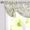 jinchan Linen Tie Up Valance for Window Flax Floral Drapes Vintage Farmhouse Medallion Window Treatments Light Filtering Curtain for Living Room Laundry Rod Pocket 1 Panel 36 Inch Sage Green