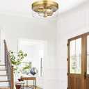 Flush Mount Ceiling Light Fixtures, 2-Light Gold Ceiling Mount for Farmhouse with Seeded Glass Lampshade, Industrial Flush Mount Light Fixture Farmhouse for Hallway, Kitchen, Entryway and Foyer