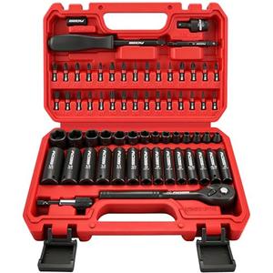 64-Piece 1/4" Drive Impact Socket Wrench Driver-Bits Set, Cr-V Metric&SAE Deep and Shallow Socket Set, S2 Power Bits with Quick-Release Ratchet Handle, Universal Joint, Bit Holder, Power Drill Adapter